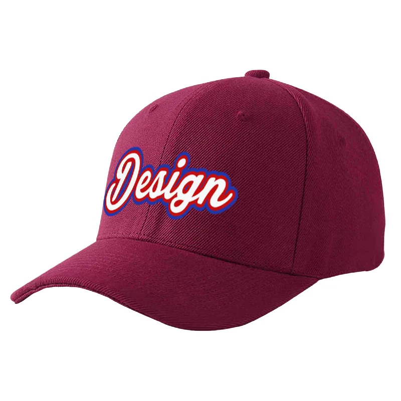 Custom Red Wine White-Red Curved Eaves Sport Design Baseball Cap