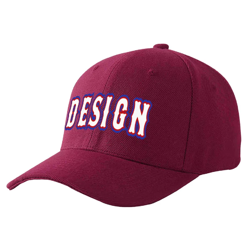 Custom Red Wine White-Red Curved Eaves Sport Design Baseball Cap