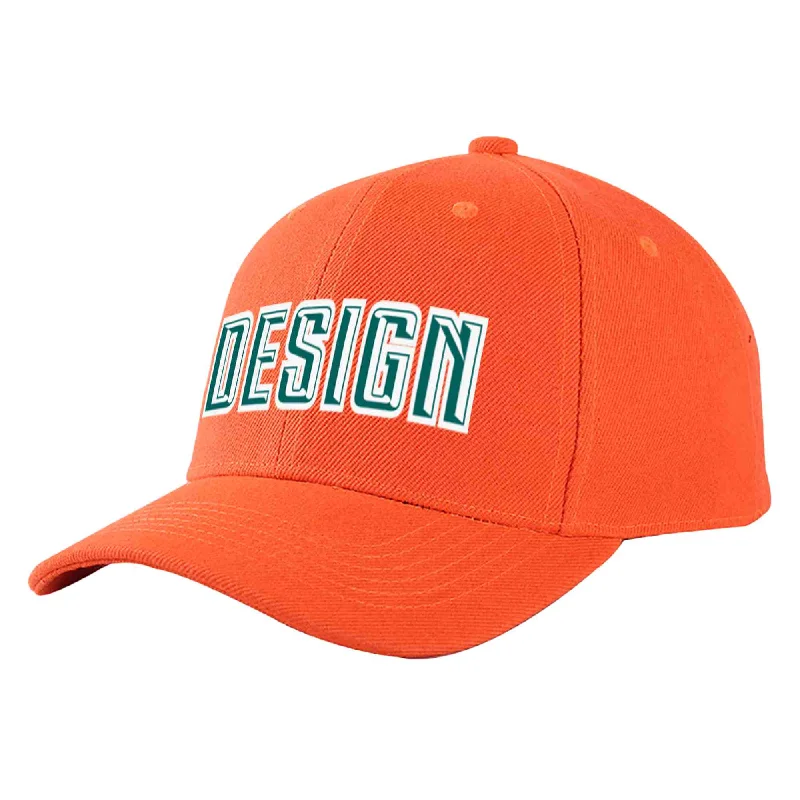 Custom Tangerine Aqua-White Curved Eaves Sport Design Baseball Cap