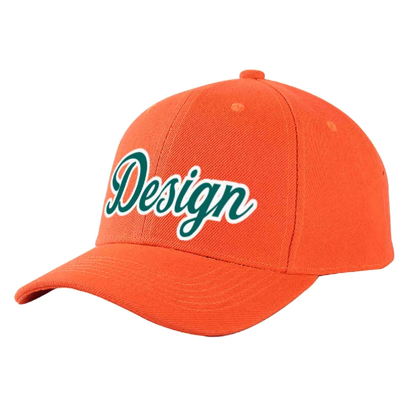 Custom Tangerine Aqua-White Curved Eaves Sport Design Baseball Cap