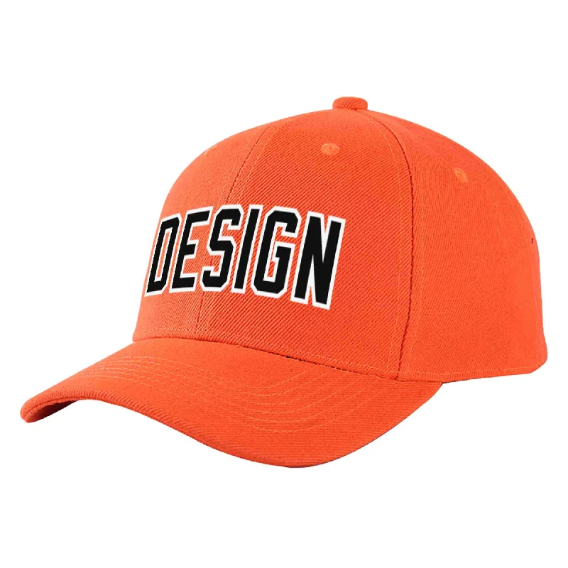 Custom Tangerine Black-White Curved Eaves Sport Design Baseball Cap