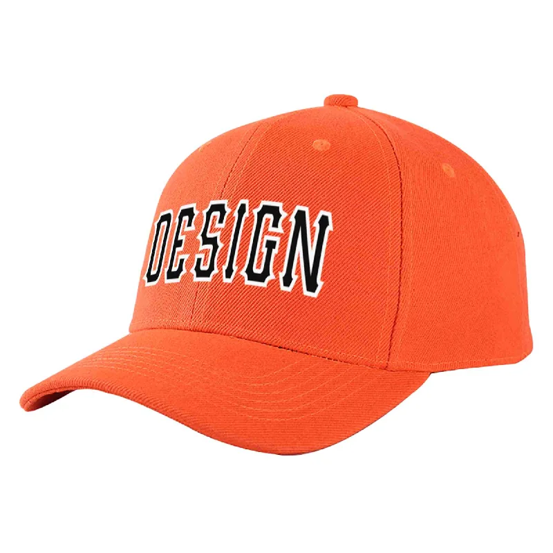 Custom Tangerine Black-White Curved Eaves Sport Design Baseball Cap