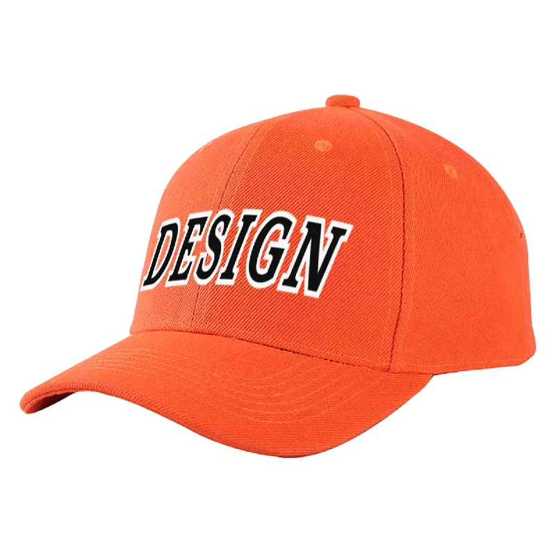 Custom Tangerine Black-White Curved Eaves Sport Design Baseball Cap