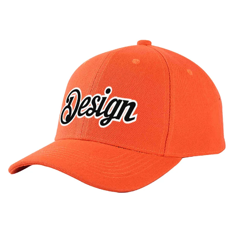 Custom Tangerine Black-White Curved Eaves Sport Design Baseball Cap