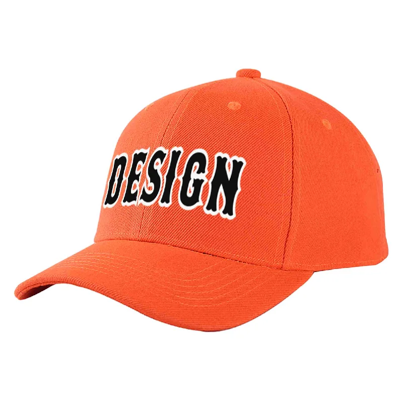 Custom Tangerine Black-White Curved Eaves Sport Design Baseball Cap