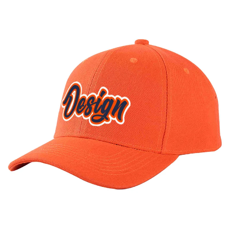 Custom Tangerine Navy-Orange Curved Eaves Sport Design Baseball Cap