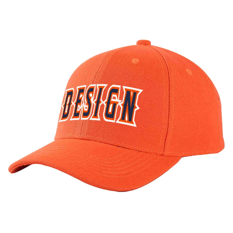 Custom Tangerine Navy-Orange Curved Eaves Sport Design Baseball Cap