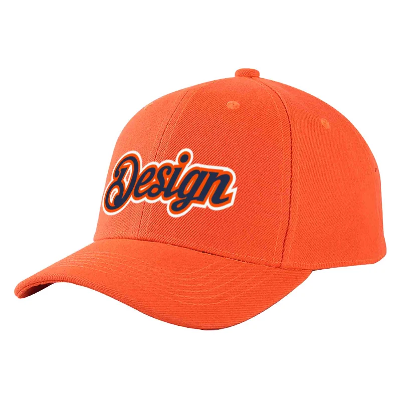 Custom Tangerine Navy-Orange Curved Eaves Sport Design Baseball Cap