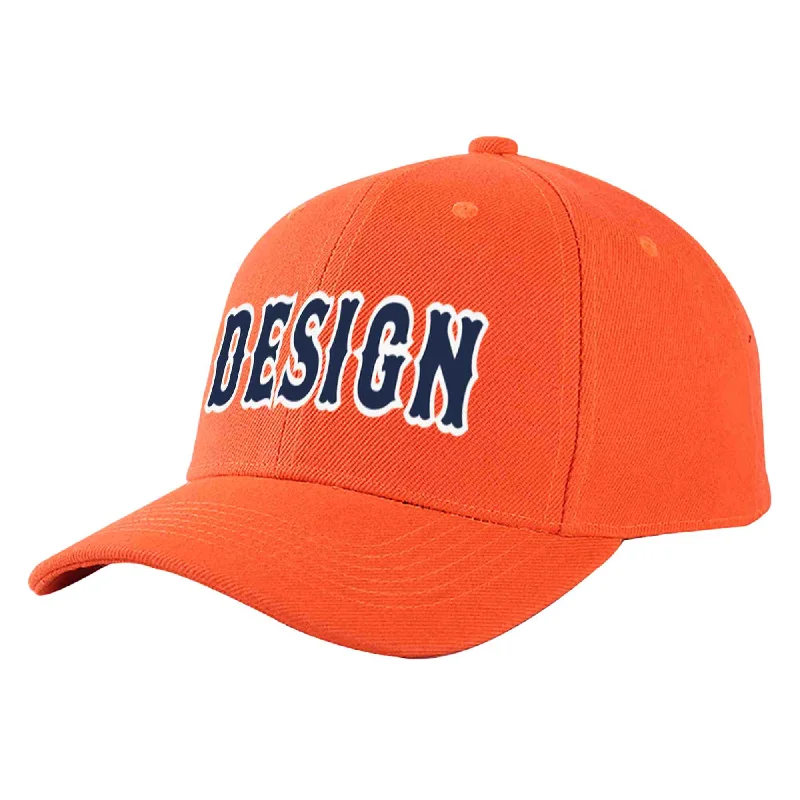 Custom Tangerine Navy-White Curved Eaves Sport Design Baseball Cap