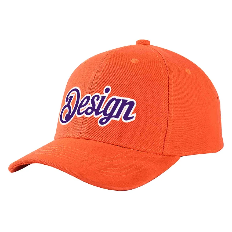 Custom Tangerine Purple-White Curved Eaves Sport Design Baseball Cap