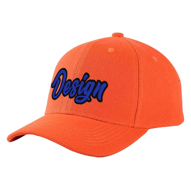 Custom Tangerine Royal-Black Curved Eaves Sport Design Baseball Cap