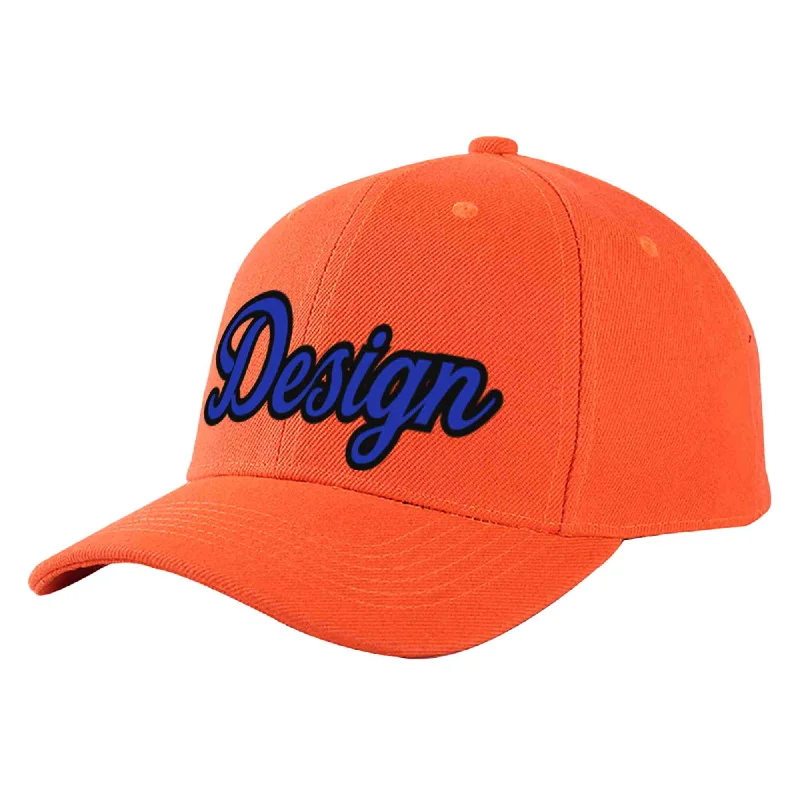 Custom Tangerine Royal-Black Curved Eaves Sport Design Baseball Cap