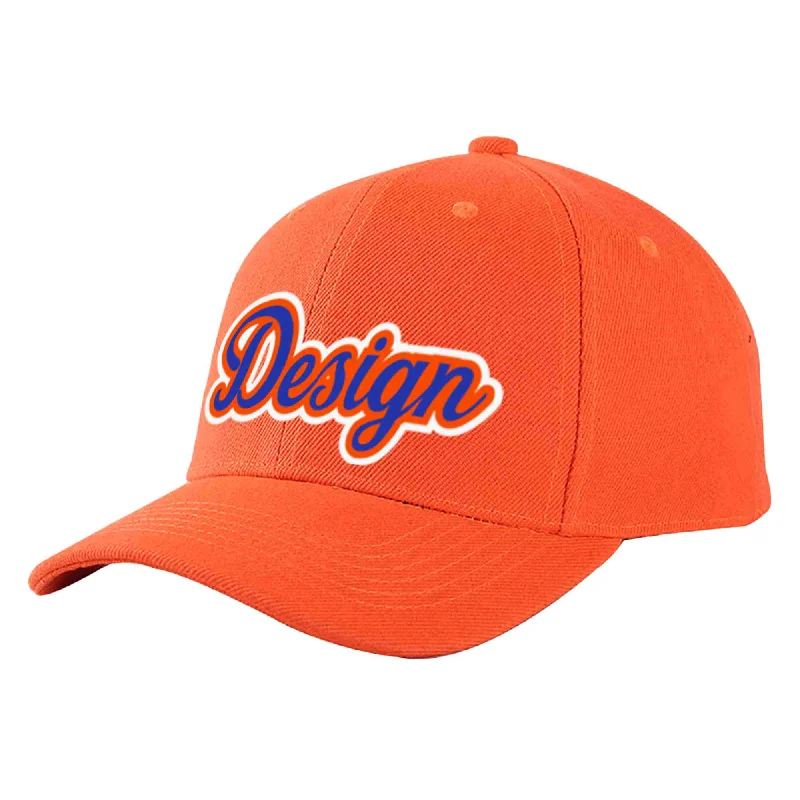 Custom Tangerine Royal-Orange Curved Eaves Sport Design Baseball Cap