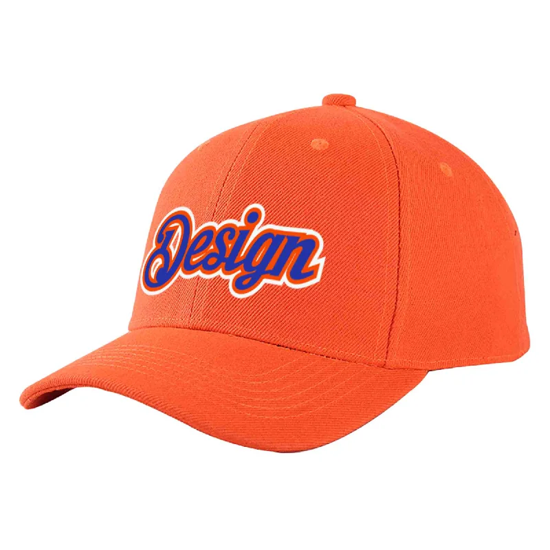 Custom Tangerine Royal-Orange Curved Eaves Sport Design Baseball Cap