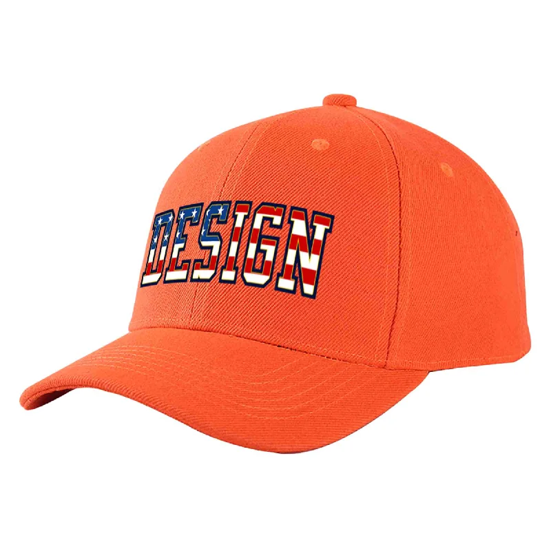 Custom Tangerine Vintage USA Flag-Gold Curved Eaves Sport Design Baseball Cap