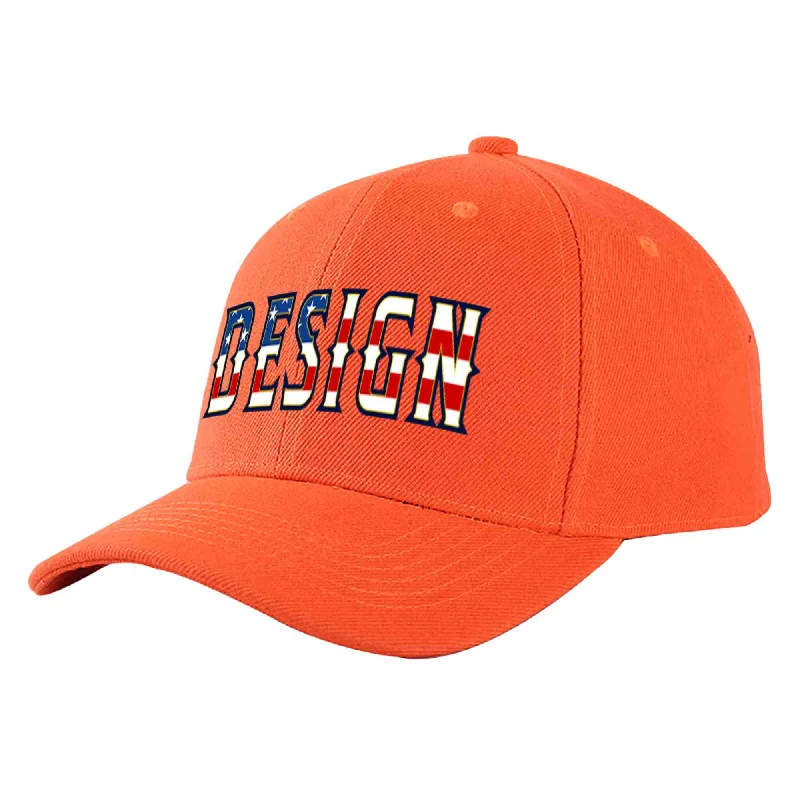 Custom Tangerine Vintage USA Flag-Gold Curved Eaves Sport Design Baseball Cap