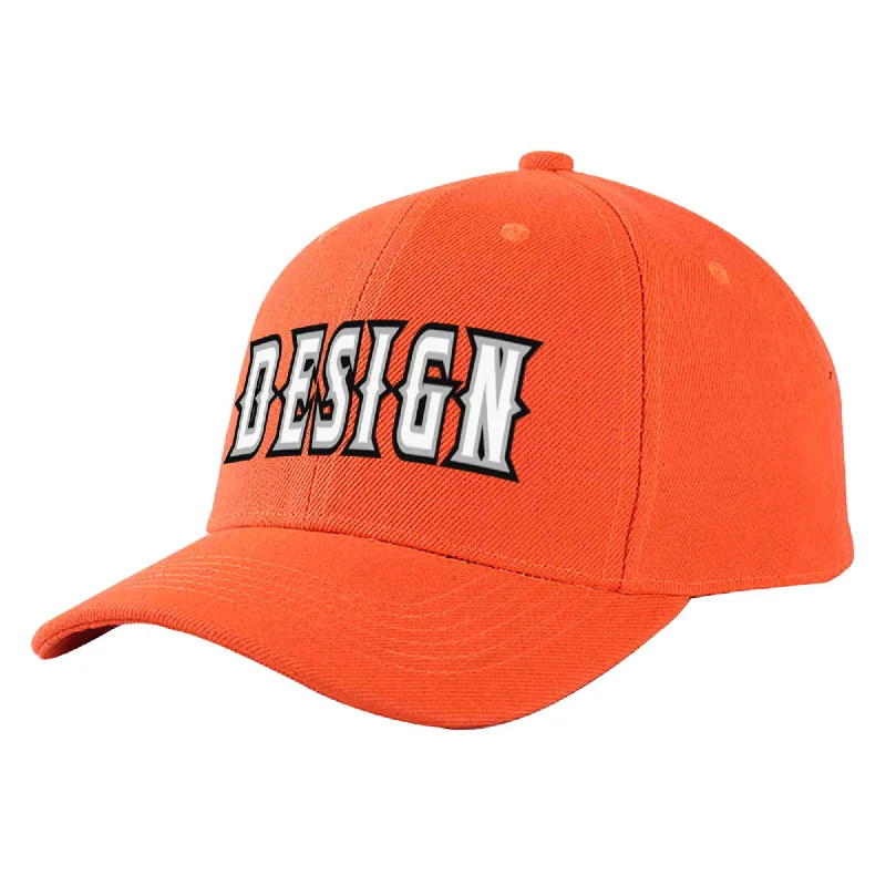 Custom Tangerine White-Gray Curved Eaves Sport Design Baseball Cap