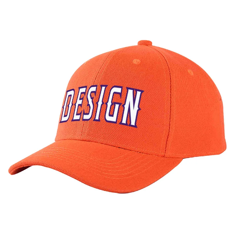 Custom Tangerine White-Purple Curved Eaves Sport Design Baseball Cap